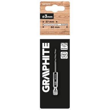 Medienos grąžtas, Hex tvirtinimo 3,0 mm 1 Medienos grąžtas, Hex tvirtinimo 3,0 mm 1