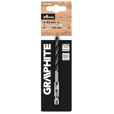 Medienos grąžtas, Hex tvirtinimo 6,0 mm 1 Medienos grąžtas, Hex tvirtinimo 6,0 mm 1