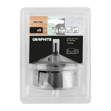 Medinių skylių pjaustyklės 60–95 mm, aukštis 40 mm, 5 dalių rinkinys 1 Medinių skylių pjaustyklės 60–95 mm, aukštis 40 mm, 5 dalių rinkinys 1