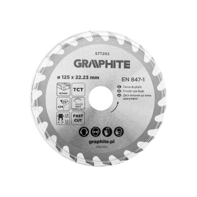 Medžio pjovimo diskas su HM antgaliais 125 x 22,23 mm, 24 dantys 3
