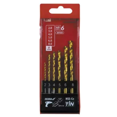 Metalo gražtų komplektas DEDRA WITS06 HSS+kobalt+TiN, 135°, 6vnt 1 Metalo gražtų komplektas DEDRA WITS06 HSS+kobalt+TiN, 135°, 6vnt 1