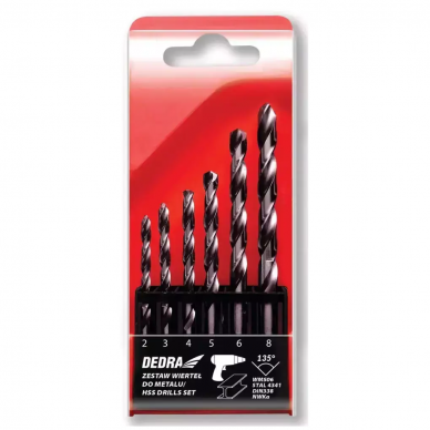 Metalo grąžtų rinkinys DEDRA WMS06, 2, 3, 4, 5, 6, 8 mm Metalo grąžtų rinkinys DEDRA WMS06, 2, 3, 4, 5, 6, 8 mm