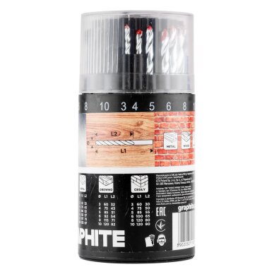 Metalo, medienos, medienos, plytų, plytų: 3, 4, 5, 6, 8, 10 mm, 18 vnt. 3 Metalo, medienos, medienos, plytų, plytų: 3, 4, 5, 6, 8, 10 mm, 18 vnt. 3