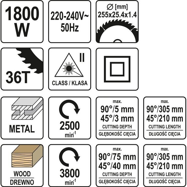 Metalo ir medžio pjovimo staklės Yato YT-82174, 2 bėgiai, 255mm, 1800W 5