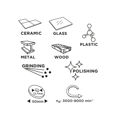 Mini šlifuoklio GRAPHITE 58G095 priedų rinkinys 8 Mini šlifuoklio GRAPHITE 58G095 priedų rinkinys 8