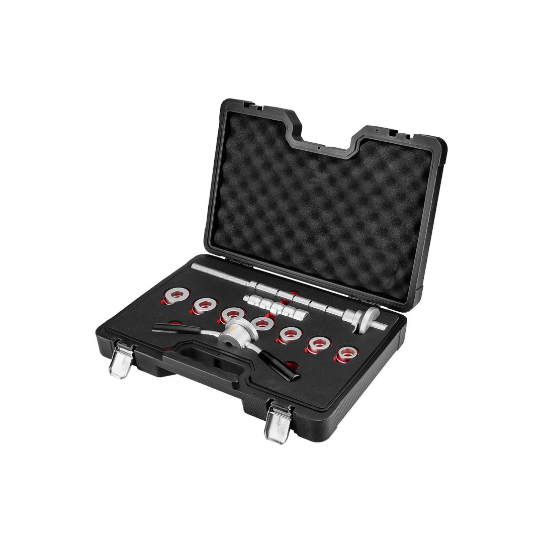 Motociklo galvutės rėmo guolių montavimo ir nuėmimo įrankių rinkinys