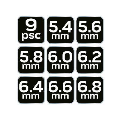 Motociklo stipinų veržliarakčių rinkinys 9 vnt. 7 Motociklo stipinų veržliarakčių rinkinys 9 vnt. 7