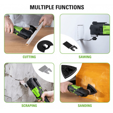 Akumuliatorinis daugiafunkcinis įrankis Greenworks G24MT, 24 V, (tik įrankis) 10 Akumuliatorinis daugiafunkcinis įrankis Greenworks G24MT, 24 V, (tik įrankis) 10
