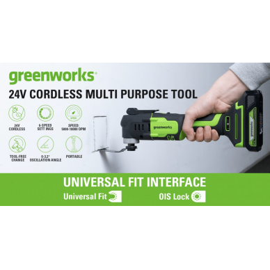 Akumuliatorinis daugiafunkcinis įrankis Greenworks G24MT, 24 V, (tik įrankis) 1
