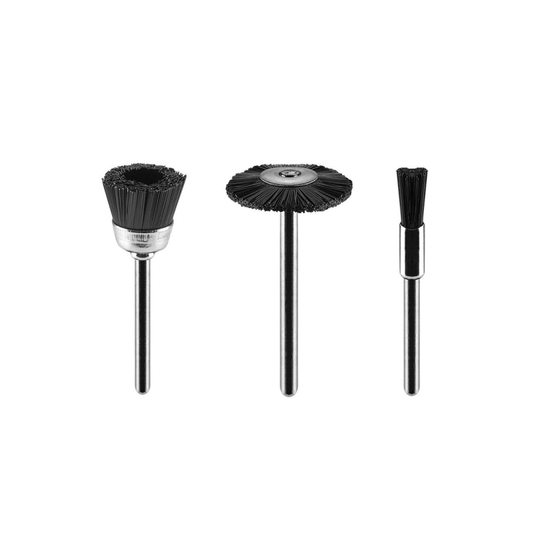 Nailoninių šepetėlių rinkinys: galinis šepetėlis, taurinis šepetėlis, ratų šepetėlis, 3 vnt. Nailoninių šepetėlių rinkinys: galinis šepetėlis, taurinis šepetėlis, ratų šepetėlis, 3 vnt.