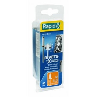 Nerūdijančio plieno kniedės 4x14mm 50vnt + Drill C, Rapid Nerūdijančio plieno kniedės 4x14mm 50vnt + Drill C, Rapid