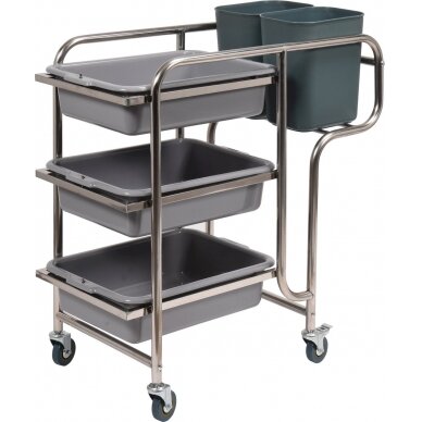 Nerūdijančio plieno indų surinkimo vežimėlis | su 5 konteineriais (YG-09101) Nerūdijančio plieno indų surinkimo vežimėlis | su 5 konteineriais (YG-09101)