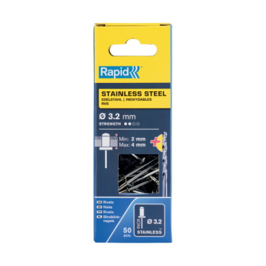 Nerūdijančio plieno kniedės 3,2x8mm 50vnt + Drill C, Rapid 2