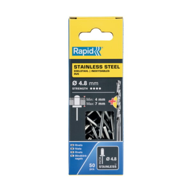 Nerūdijančio plieno kniedės 4,8x10mm 50vnt + Drill C, Rapid 2