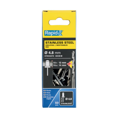 Nerūdijančio plieno kniedės 4,8x18mm 50vnt + Drill C, Rapid 2