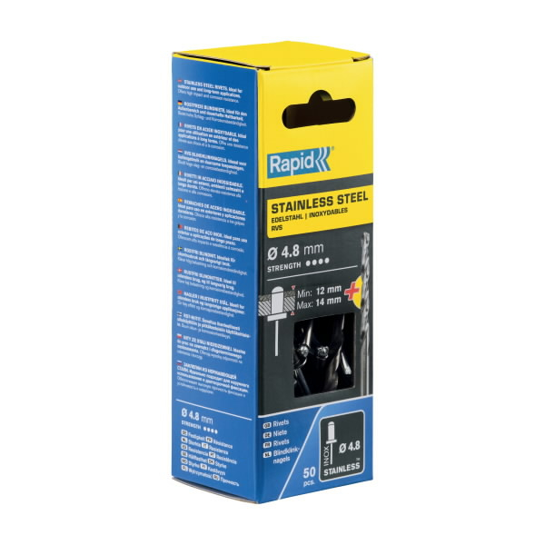 Nerūdijančio plieno kniedės 4,8x18mm 50vnt + Drill C, Rapid Nerūdijančio plieno kniedės 4,8x18mm 50vnt + Drill C, Rapid
