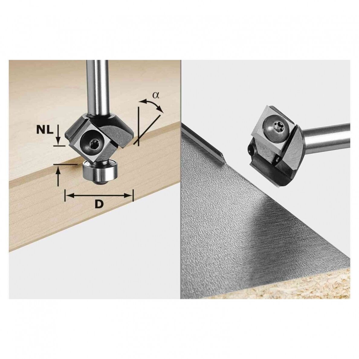 Nuožulnų freza su apsukamomis pjovimo plokštelėmis Festool S8 HW 45° D27 12x12 KL (499807) Nuožulnų freza su apsukamomis pjovimo plokštelėmis Festool S8 HW 45° D27 12x12 KL (499807)