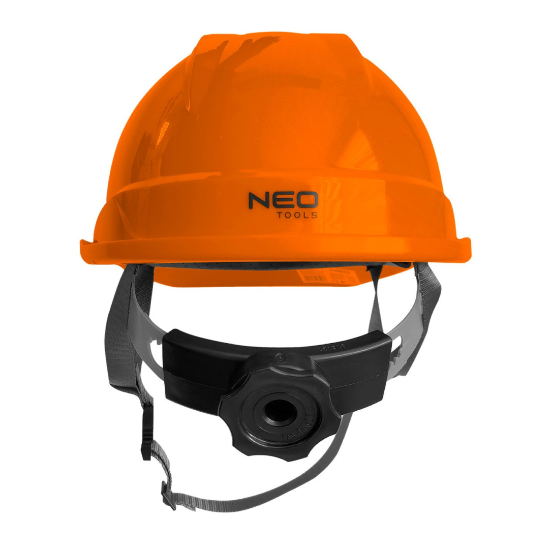 Oranžinis pramoninis šalmas su dirželiu ant smakro 4 Oranžinis pramoninis šalmas su dirželiu ant smakro 4