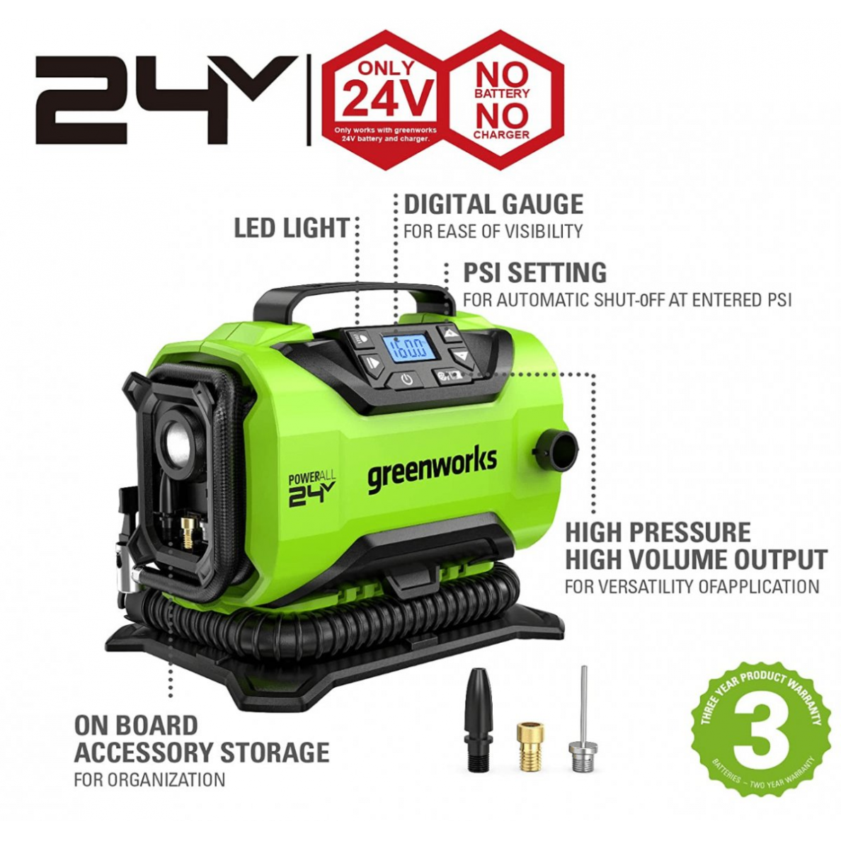 Akumuliatorinis oro kompresorius Greenworks G24IN, 24 V, (tik įrankis) 6 Akumuliatorinis oro kompresorius Greenworks G24IN, 24 V, (tik įrankis) 6