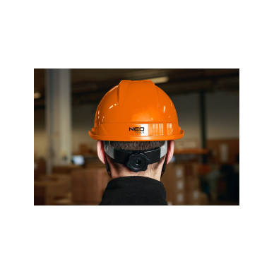 Oranžinis pramoninis šalmas su dirželiu ant smakro 3 Oranžinis pramoninis šalmas su dirželiu ant smakro 3