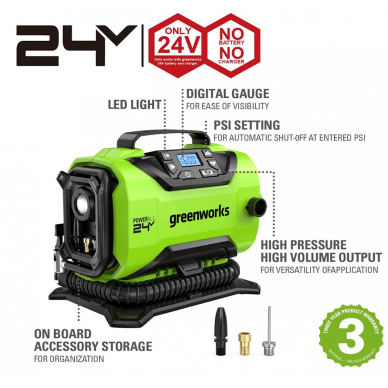 Akumuliatorinis oro kompresorius Greenworks G24IN, 24 V, (tik įrankis) 6 Akumuliatorinis oro kompresorius Greenworks G24IN, 24 V, (tik įrankis) 6