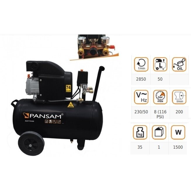 Oro kompresorius Pansam A077030, 1,5 KW, 8 bar, 50L 1 Oro kompresorius Pansam A077030, 1,5 KW, 8 bar, 50L 1