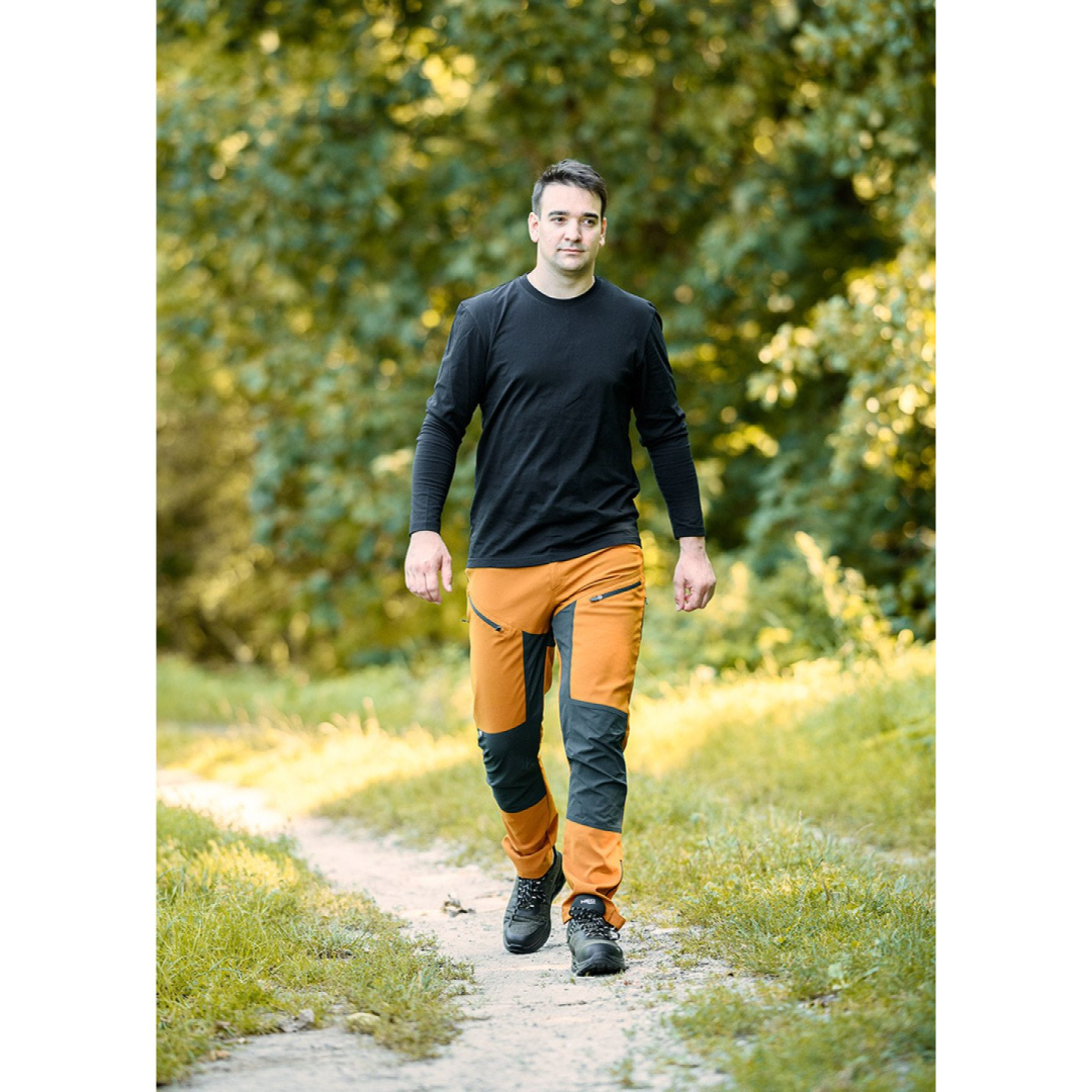 OUTDOOR darbinės kelnės, 4 krypčių ruožas, garstyčių pilka, dydis XL 1 OUTDOOR darbinės kelnės, 4 krypčių ruožas, garstyčių pilka, dydis XL 1