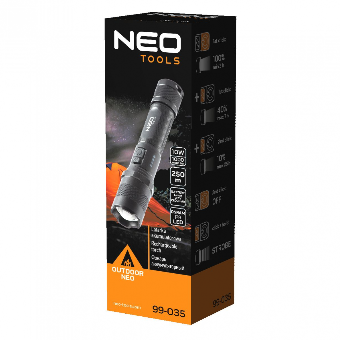 Pakraunamas žibintuvėlis Neo tools OSRAM P9 LED, USB 1000lm 2 Pakraunamas žibintuvėlis Neo tools OSRAM P9 LED, USB 1000lm 2