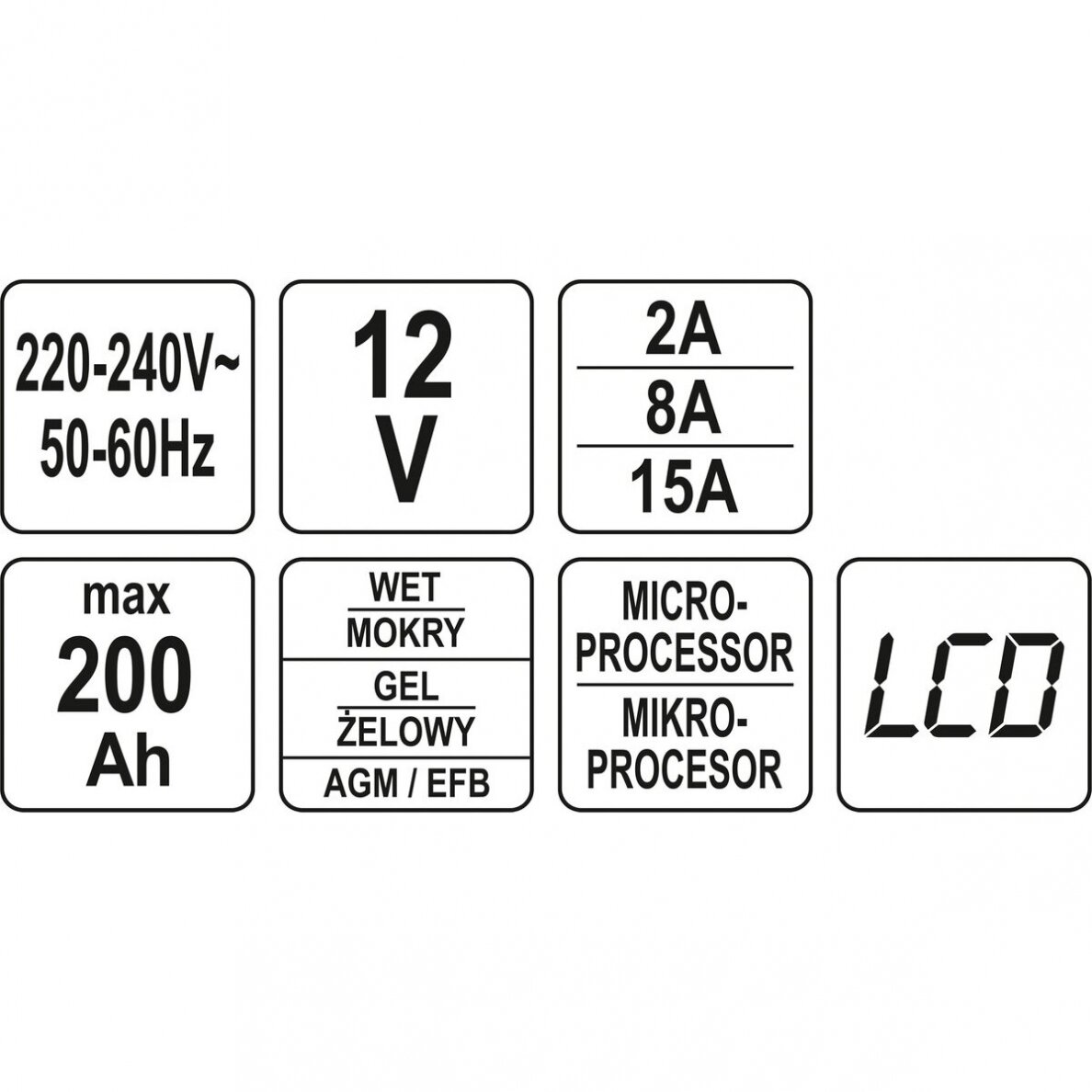 Pakrovėjas 6 V ir 12 V akumuliatorių įkrovimui Yato, 12V/2A/8A/15A 6
