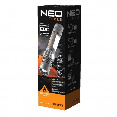 Pakraunamas žibintuvėlis Neo tools CREE T6 LED, USB 800lm 3