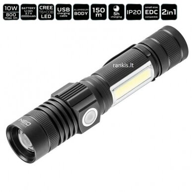 Pakraunamas žibintuvėlis Neo tools CREE T6 LED, USB 800lm Pakraunamas žibintuvėlis Neo tools CREE T6 LED, USB 800lm
