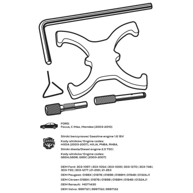 Paskirstymo veleno fiksavimo komplektas - Ford Focus gasoline and dyzeliniam varikliui 8