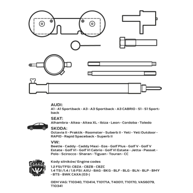 Paskirstymo veleno fiksavimo komplektas - VAG benzininiam varikliui 8 Paskirstymo veleno fiksavimo komplektas - VAG benzininiam varikliui 8