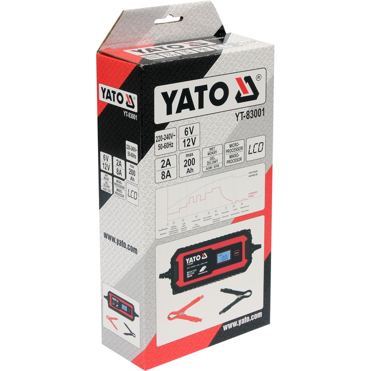 Pakrovėjas 6 V ir 12 V akumuliatorių įkrovimui Yato, 6V/2A, 12V/8A 5 Pakrovėjas 6 V ir 12 V akumuliatorių įkrovimui Yato, 6V/2A, 12V/8A 5