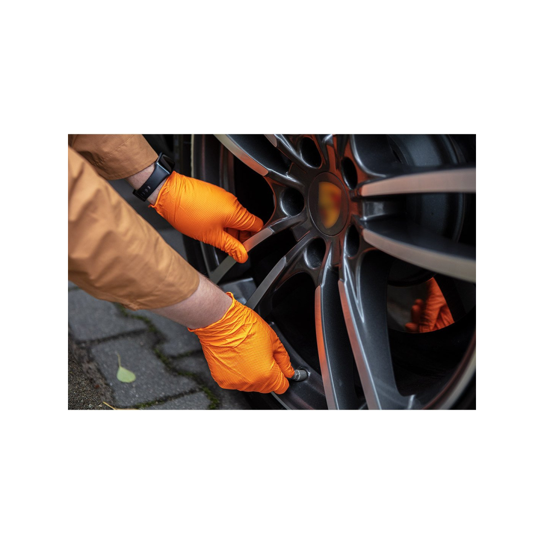 Perforuotos nitrilo pirštinės, oranžinės, 50 vienetų, L dydis 2