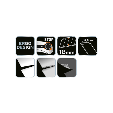 Peilis su nulaižiama geležte 18 mm 8 Peilis su nulaižiama geležte 18 mm 8