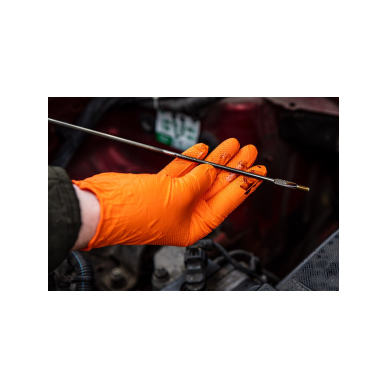 Perforuotos nitrilo pirštinės, oranžinės, 50 vienetų, L dydis 3 Perforuotos nitrilo pirštinės, oranžinės, 50 vienetų, L dydis 3