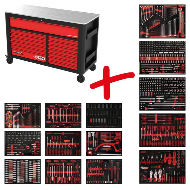 Performanceplus workshop tool trolley set P45 with 950 tools, KS Tools