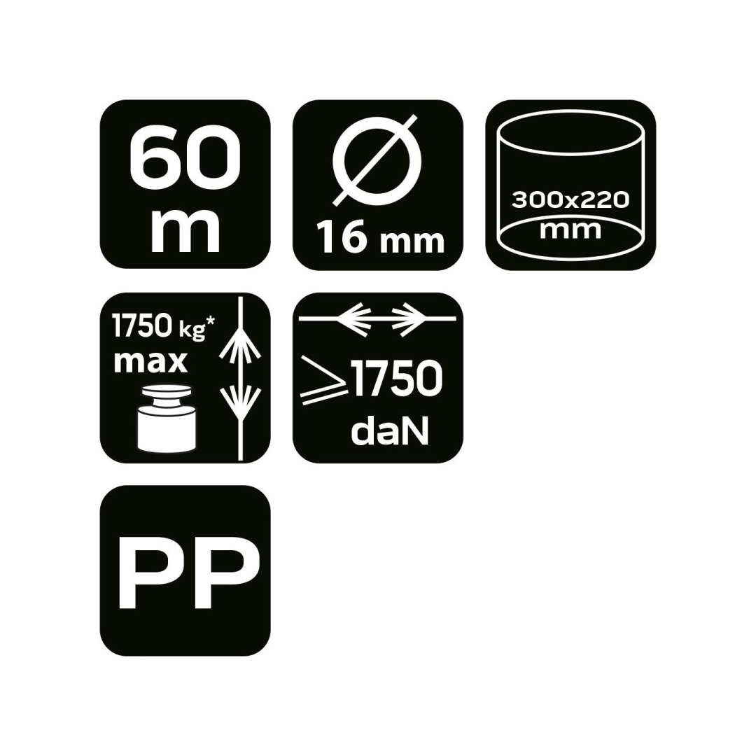 Pintas polipropileninis valas fi 16 60m 7
