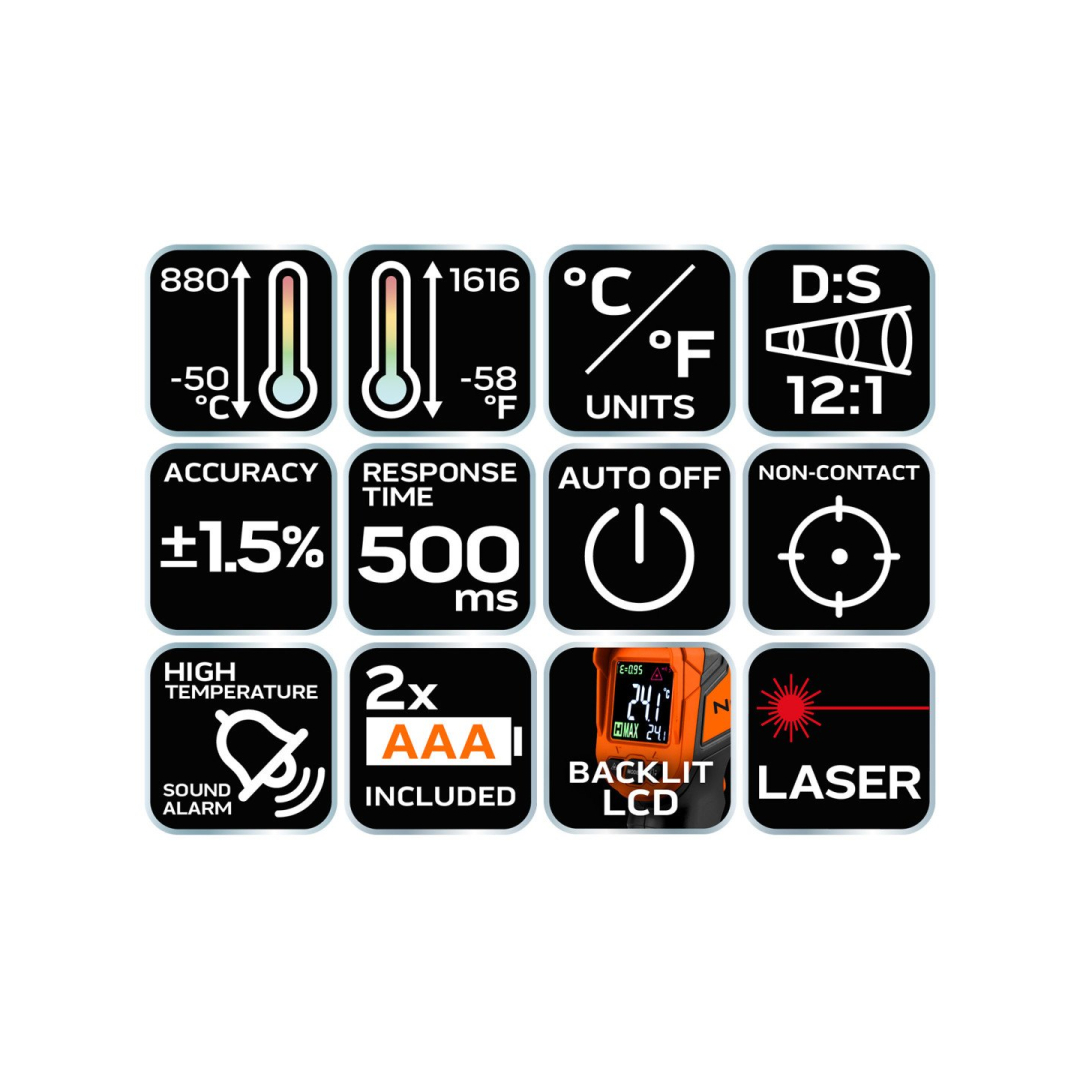 Pirometras, temperatūros matavimo prietaisas (C-50 880, F-58 1616) 8