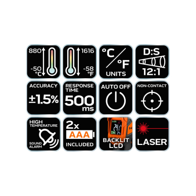 Pirometras, temperatūros matavimo prietaisas (C-50 880, F-58 1616) 8 Pirometras, temperatūros matavimo prietaisas (C-50 880, F-58 1616) 8