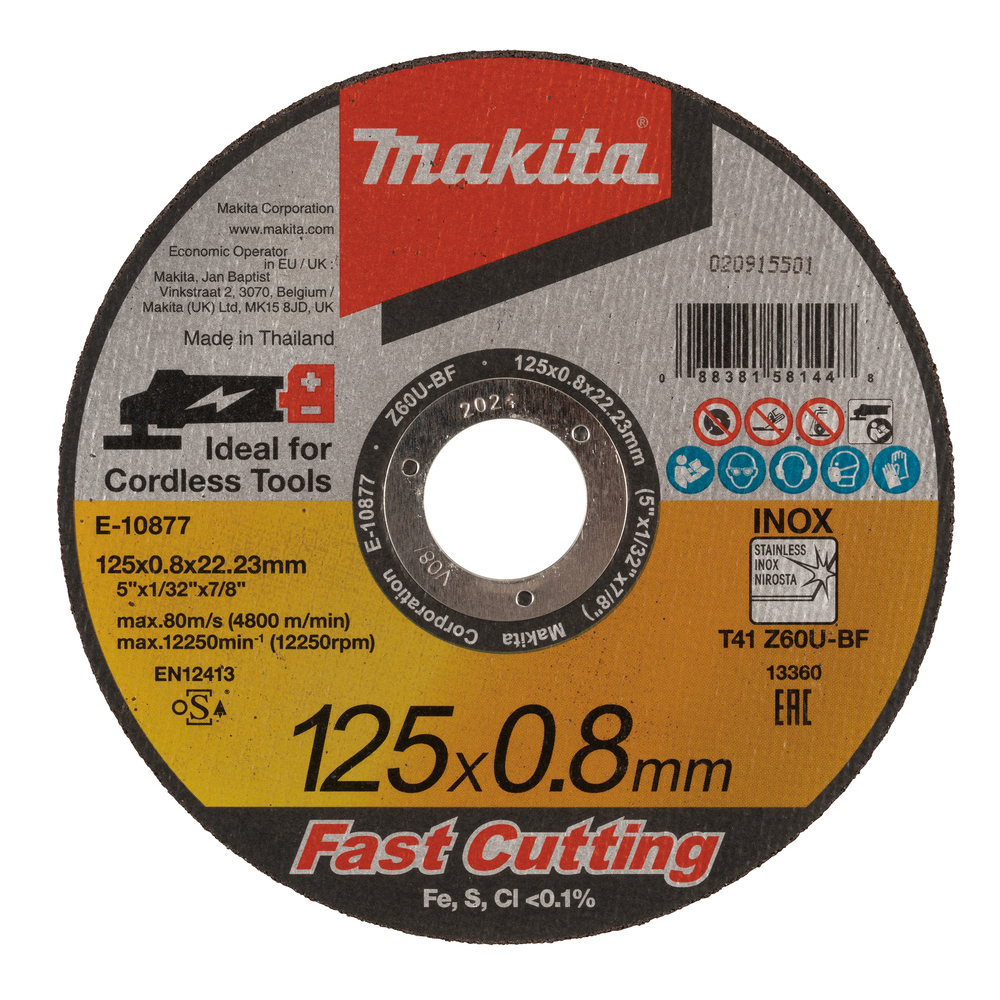 Pjovimo diskas Makita E-10877, 125X0.8mm, Z60U-BF, Inox Pjovimo diskas Makita E-10877, 125X0.8mm, Z60U-BF, Inox