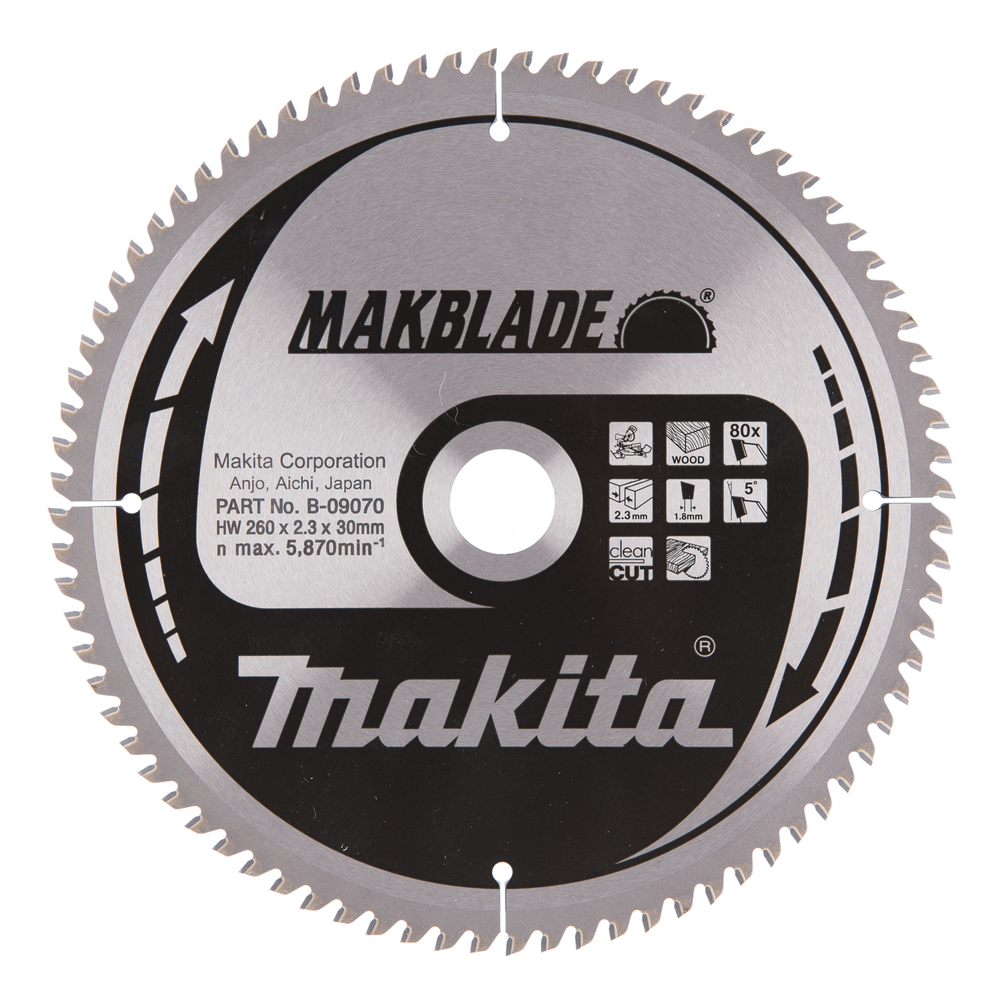 Pjovimo diskas Makita MAKBLADE B-32845, 260x2,3x30 mm, 80T, 5° Pjovimo diskas Makita MAKBLADE B-32845, 260x2,3x30 mm, 80T, 5°