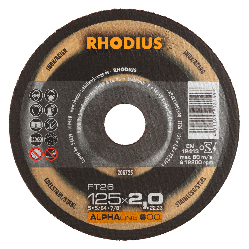 Pjovimo diskas Rhodius FT26 180x2x22,23 mm Pjovimo diskas Rhodius FT26 180x2x22,23 mm