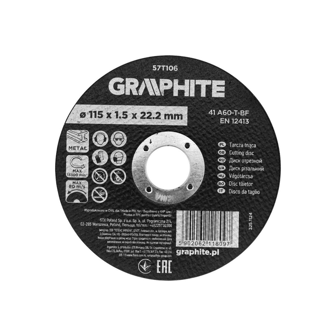 Pjovimo diskas, aliuminio oksidas metalui 115 x 1,5 x 22,2 mm, 41 A60-T-BF Pjovimo diskas, aliuminio oksidas metalui 115 x 1,5 x 22,2 mm, 41 A60-T-BF