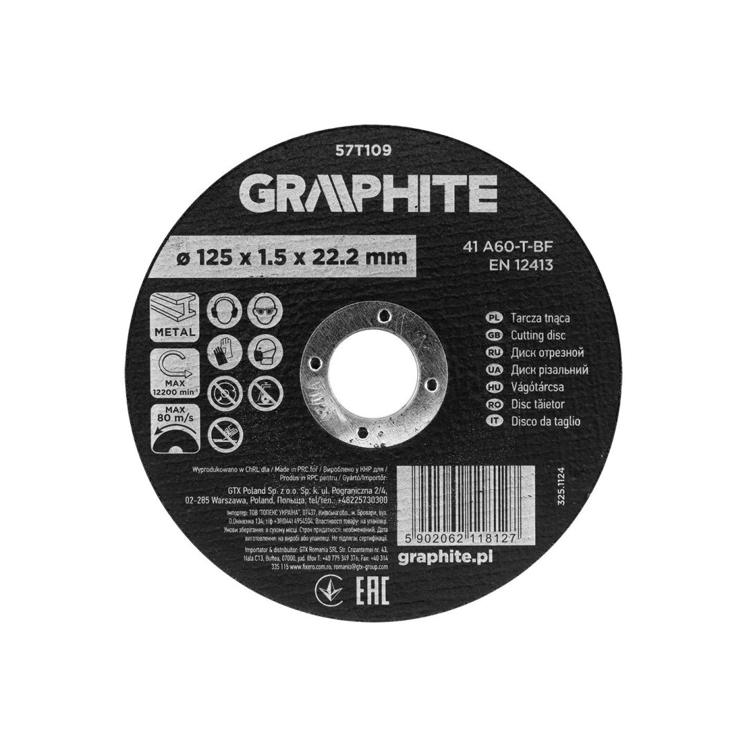 Pjovimo diskas, aliuminio oksidas metalui 125 x 1,5 x 22,2 mm, 41 A60-T-BF