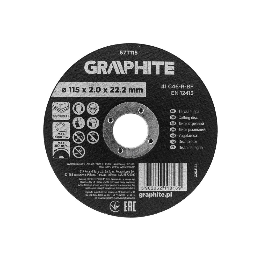 Pjovimo diskas, aliuminio oksidas, skirtas betono 115 x 2,0 x 22,2 mm, 41 C46-R-BF Pjovimo diskas, aliuminio oksidas, skirtas betono 115 x 2,0 x 22,2 mm, 41 C46-R-BF