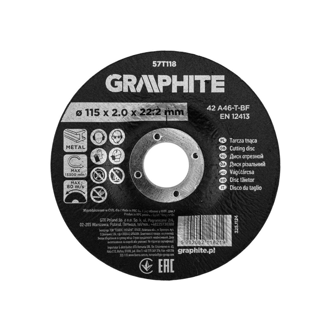 Pjovimo diskas, metalo korundas, išgaubtas 115 x 2,0 x 22,2 mm, 42 A46-T-BF Pjovimo diskas, metalo korundas, išgaubtas 115 x 2,0 x 22,2 mm, 42 A46-T-BF