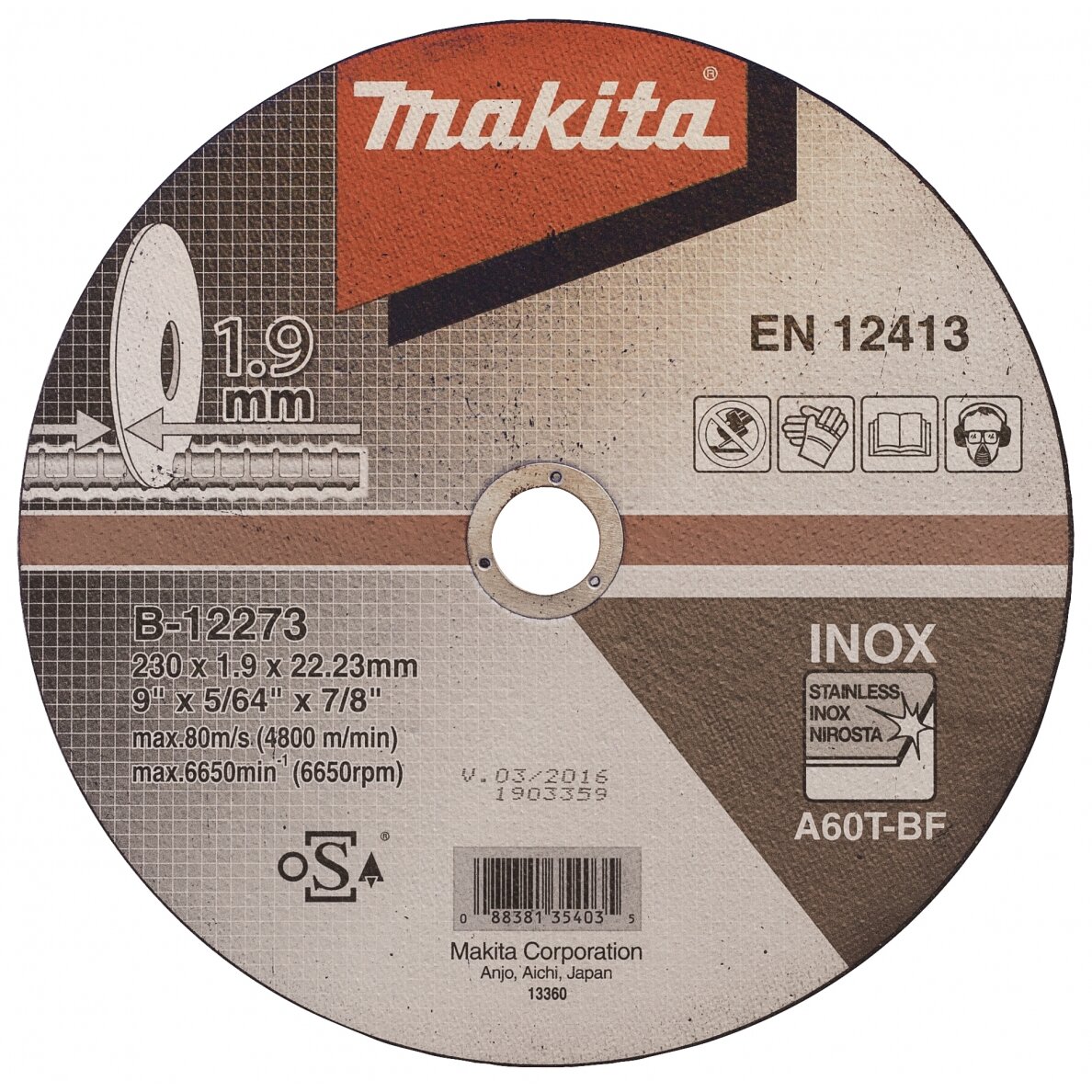 Pjovimo diskas  230 X 1,9 MM RST/ Metalui Makita B-12273 Pjovimo diskas  230 X 1,9 MM RST/ Metalui Makita B-12273