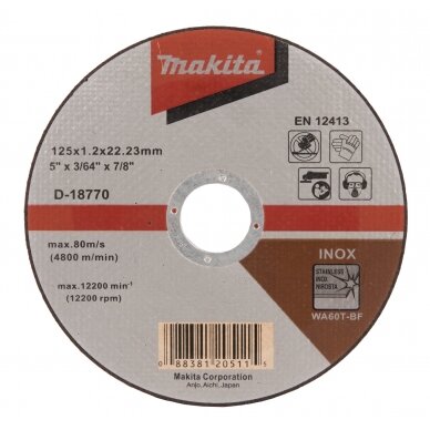 Pjovimo diskas 125 X 1,2 WA60T-BF, RST/ Metalui Makita D-18770